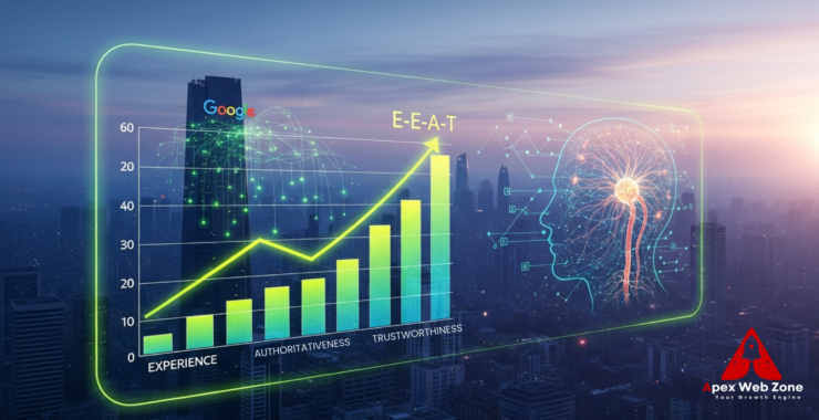 Graphic showing E-E-A-T 2025 and Google’s expertise ranking factors